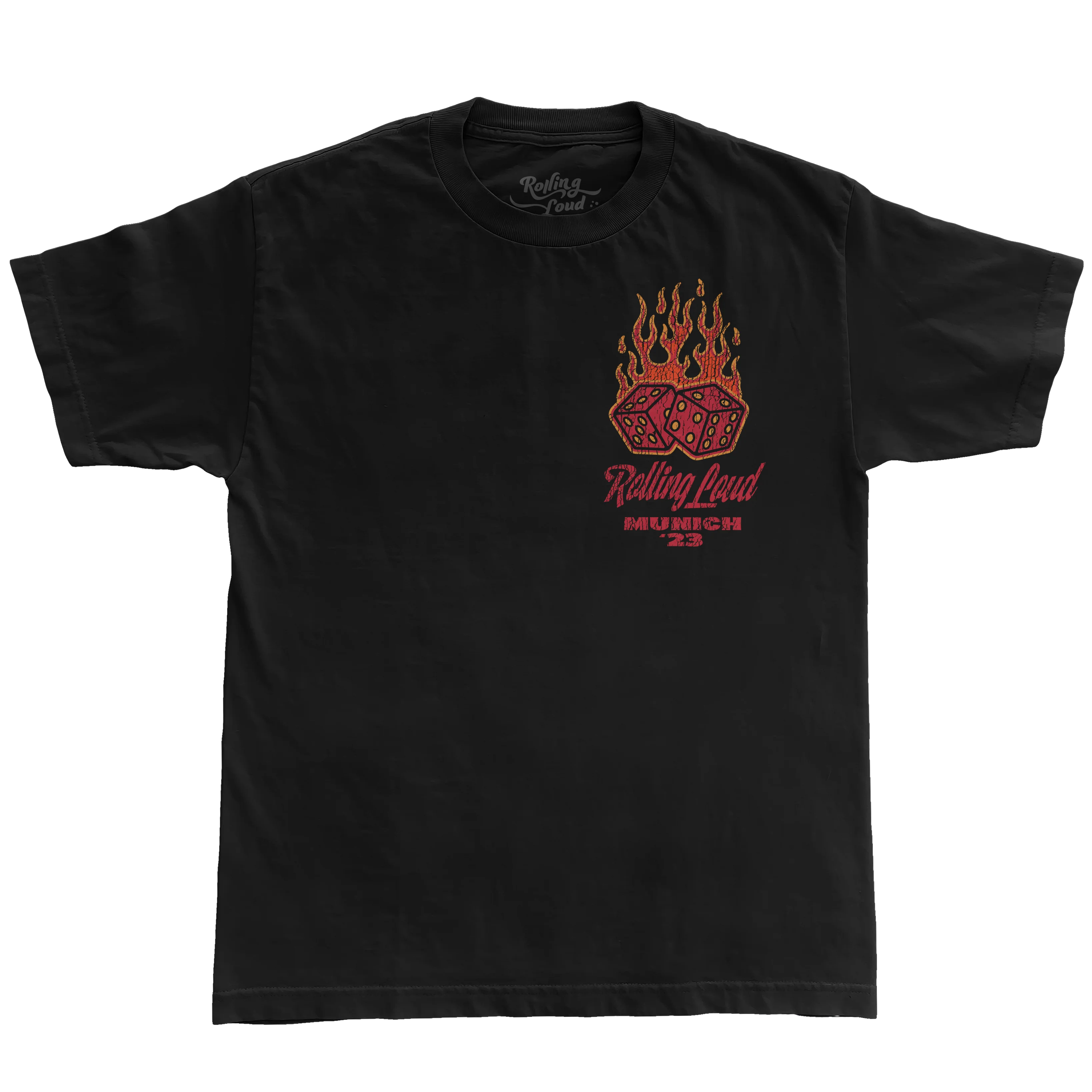 RL Munich 23 Flaming Dice Black Lineup Tee - Image 2
