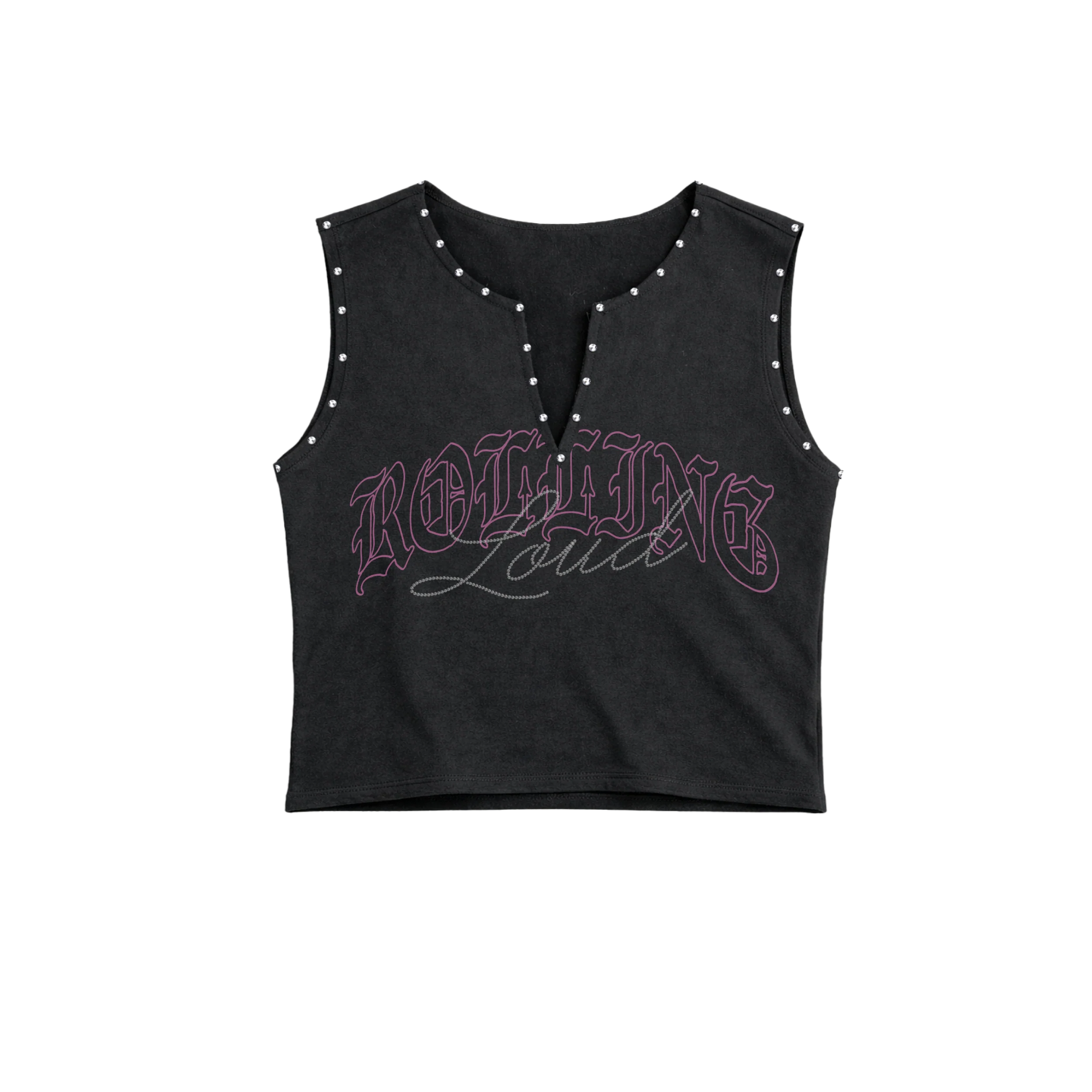 Studded Logo Black Crop Tank